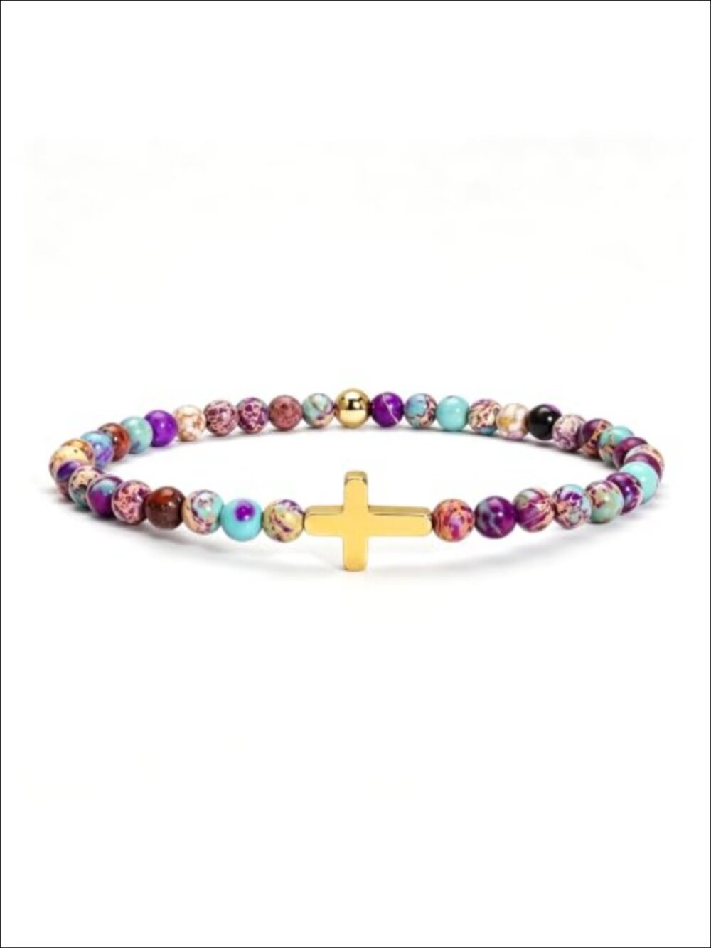 18K Gold Plated Stainless Steel Cross Bracelet Natural Stone Beaded Faith